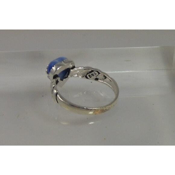 Vintage Designer Sterling Silver Blue Cat's Eye Heart Ring Size 8.25 Chrysoberyl - Picture 4 of 6